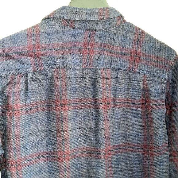 MODERN AMUSEMENT Navy and Maroon Plaid Print Flannel Shirt-S - Picture 5 of 9